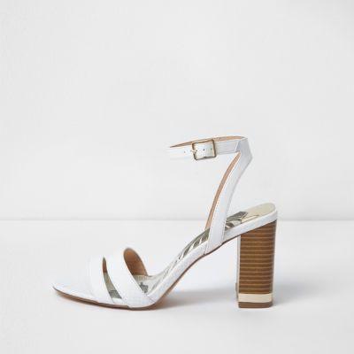 White Block Heel Barely There Sandals