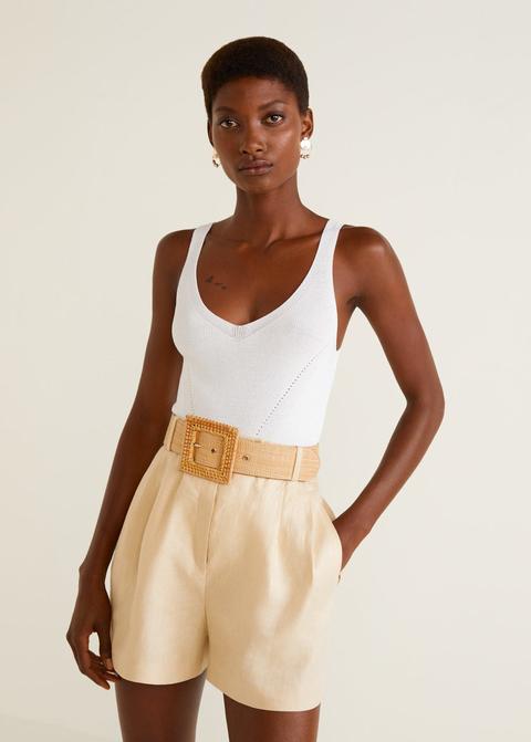 Linen-blend High-waist Shorts