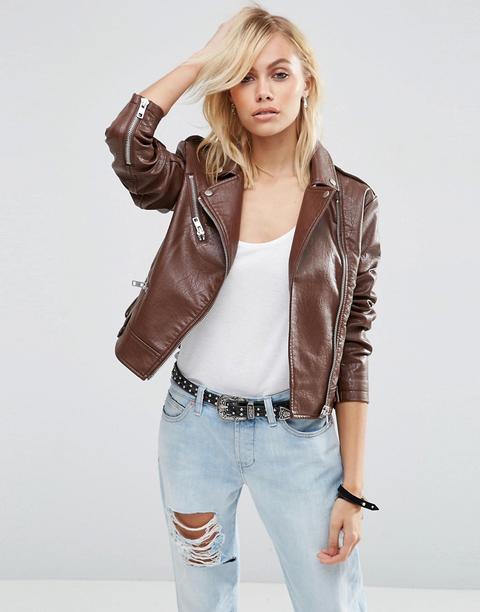 Chaqueta Biker De Poliuretano Con Textura De Asos