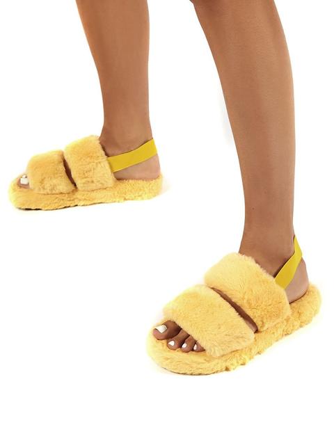 Lullaby Lemon Fluffy Strap Back Slippers