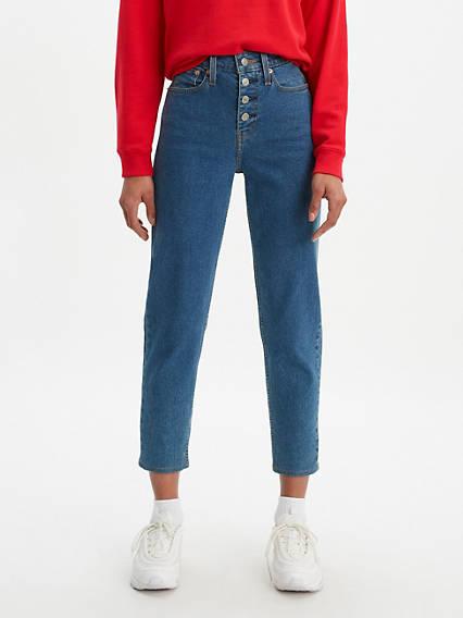 jeans with exposed buttons