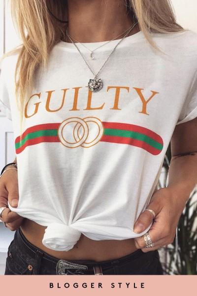 Megan Mckenna White Guilty Print T-shirt