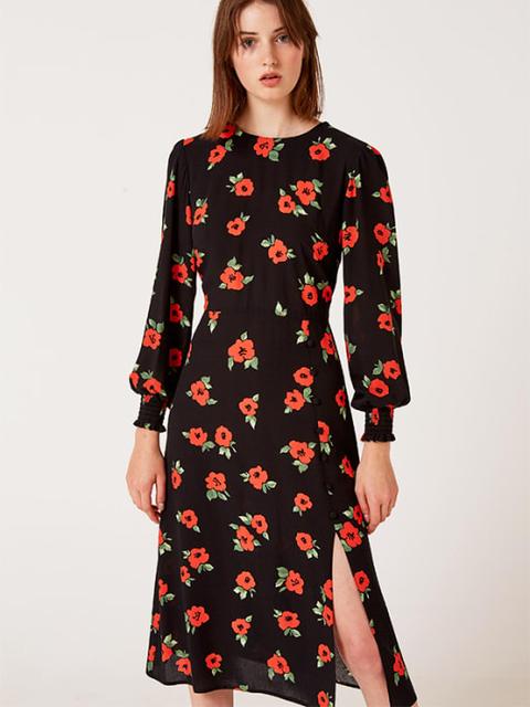 black dress with red poppies