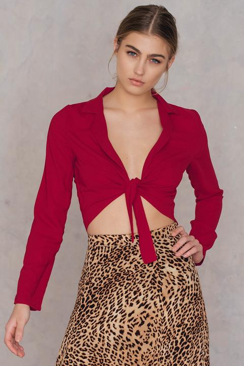 Knot Front Crop Blouse Red