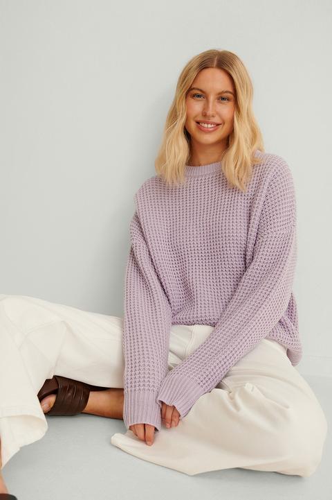 Na-kd Reborn Waffle Knit Round Neck Sweater - Purple