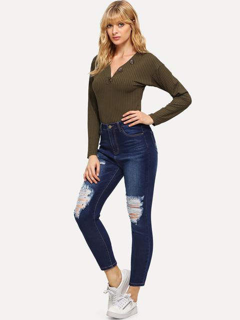 Jeans Strappati Lavaggio Scuro