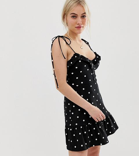 Asos Design Petite - Vestitino Estivo Con Bottoni E Fondo A Peplo A Pois - Multicolore