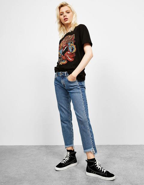Jeans Relaxed Fit Cropped Panel Lateral - Jeans - Bershka España