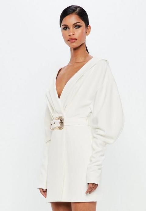 White Plunge Western Belted Shirt Dress 