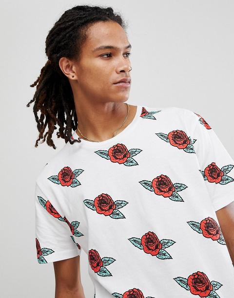 Asos - T-shirt Vestibilità Comoda Con Stampa Di Rose - Bianco