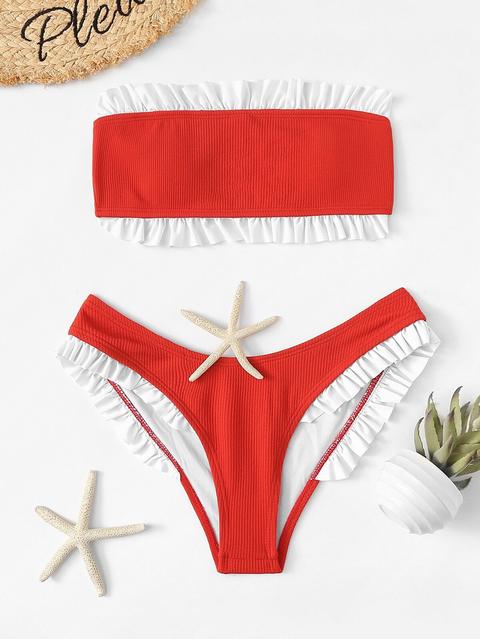 Set De Bikini Bandeau Ribete Fruncido