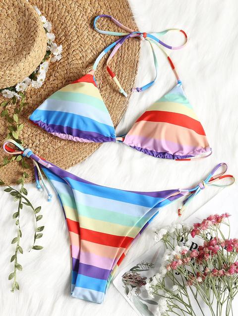 Bikini Con Halter Con Stampa Arcobaleno Multicolor