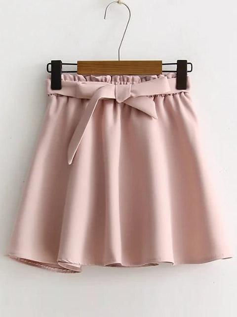 Pink Elastic Waist A Line Skirt With Self Tie