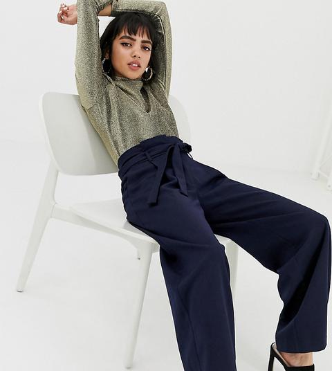 Vero Moda Petite - Pantaloni A Vita Alta Allacciati In Vita - Navy