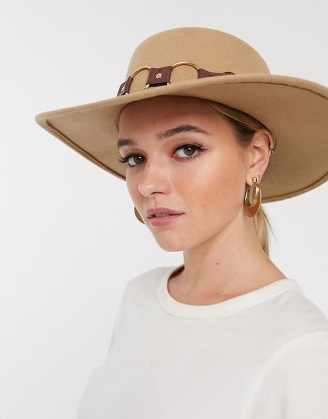 Asos Design Felt Matador Hat With Multi Ring Strap With Size Adjuster In Tan-brown