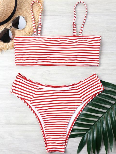 Costume Da Bagno Bikini A Righe Con Taglio Alto