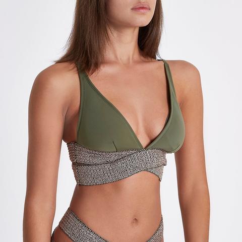 Khaki Metallic Strappy Triangle Bikini Top