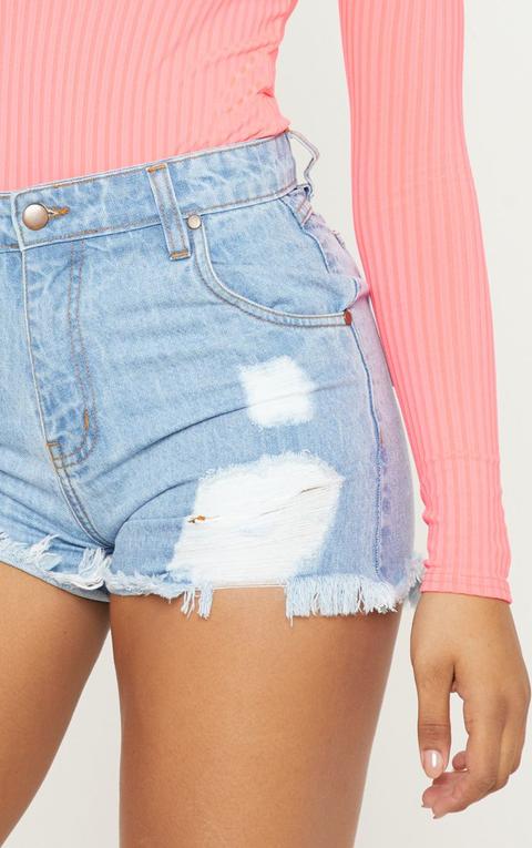 Tall Light Wash High Waisted Ripped Frayed Hem Denim Shorts