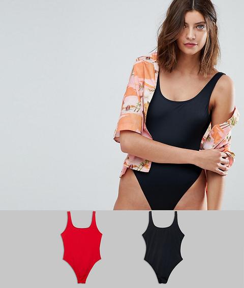 Asos - Confezione Multipack Di Costumi Da Bagno Sgambati Con Scollo Rotondo - Rosso