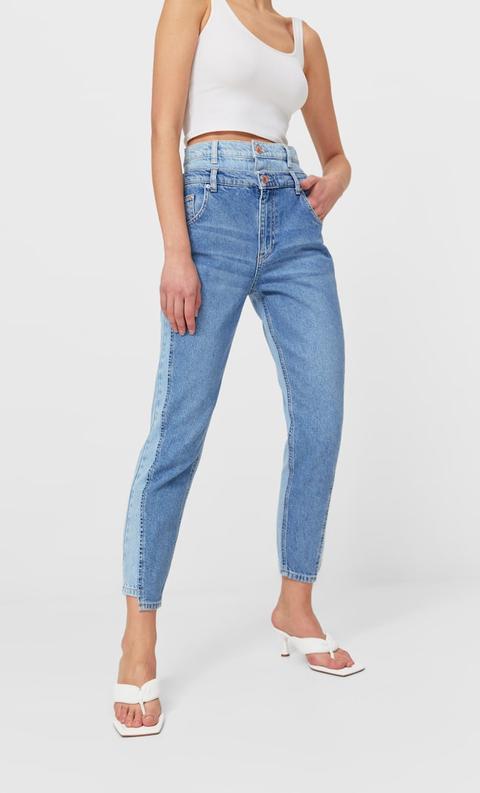 Stradivarius Jean Reworked À Double Taille Femme Denim Clair 36