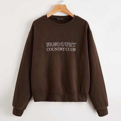 Drop Shoulder Embroidered Letter Pullover