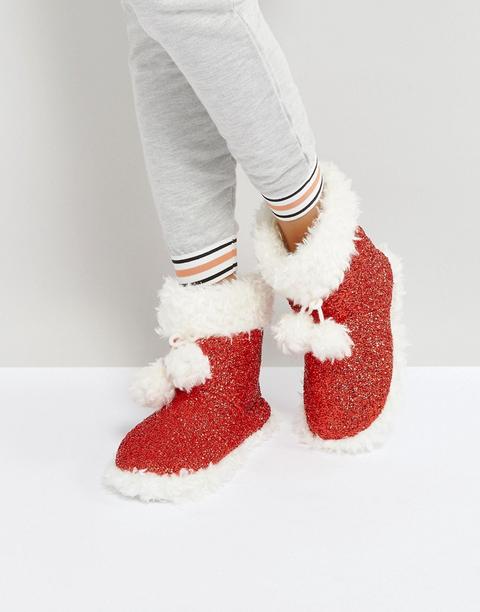 Loungeable - Christmas Magic - Pantofole A Stivaletto Luccicanti - Rosso