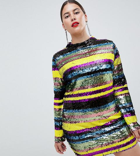 Club L Plus - Vestito Aderente A Righe Con Collo Alto E Paillettes -  Multicolore from ASOS on 21 Buttons