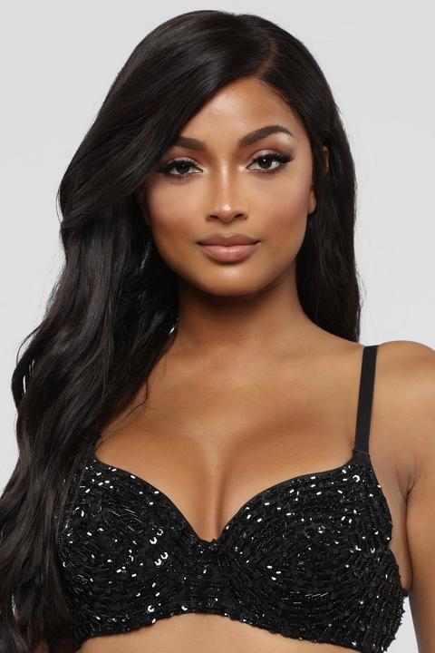 Show Them Up Sequin Bralette - Black