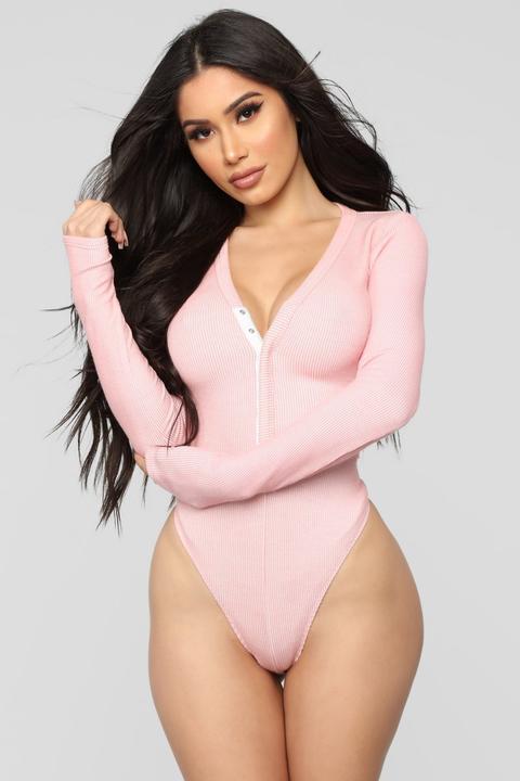 Macie Henley Ribbed Bodysuit - Blush
