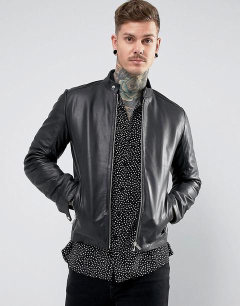 Asos Design - Giacca Di Pelle Nera Biker - Nero