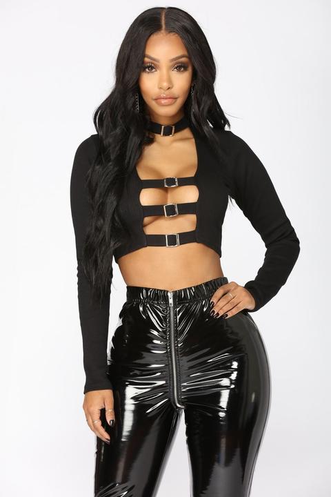 Buckle Up Crop Top - Black