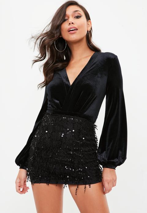 Black Velvet Wrap Bodysuit