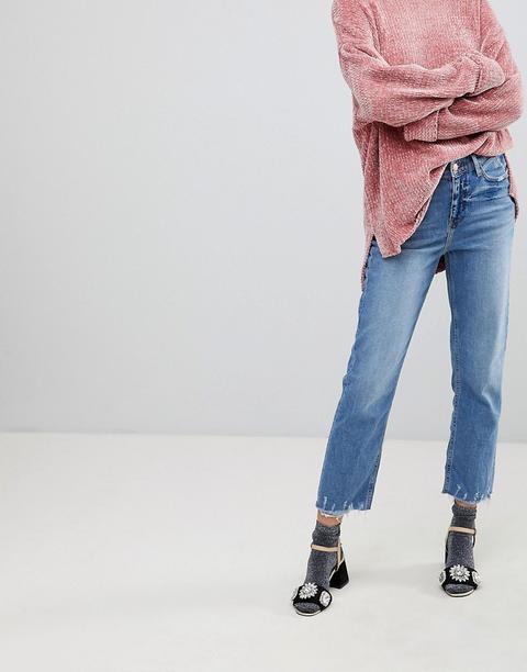 River Island Straight Leg Distressed Hem Jeans