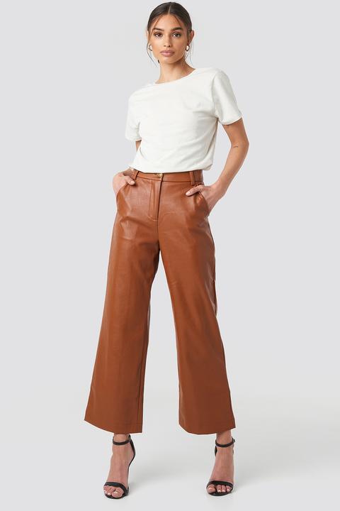 Wide Leg Pu Pants Marron