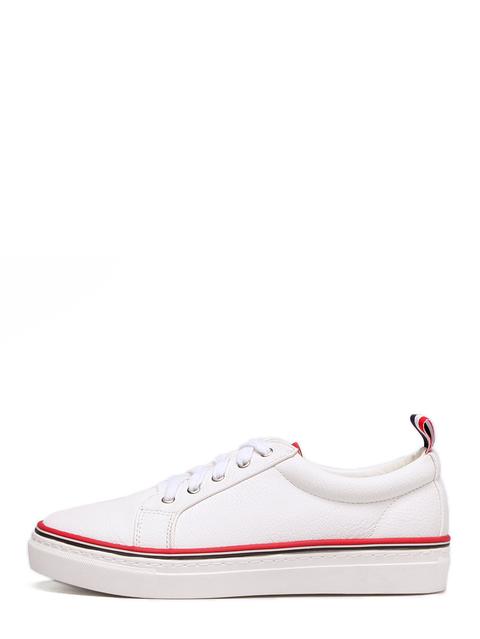 White Lace-up Contrast Trim Thick-soled Sneakers