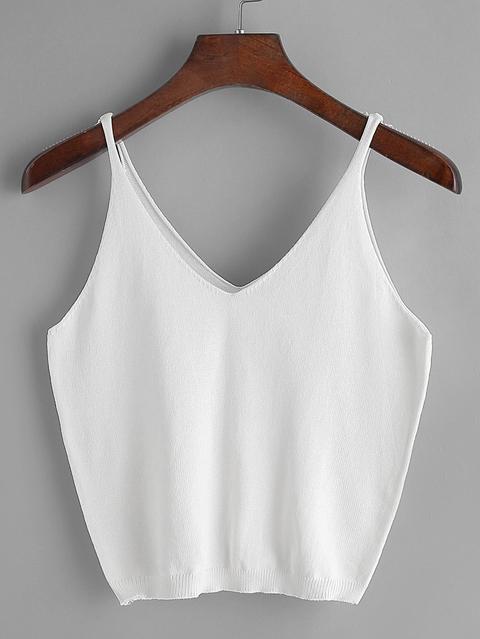 White V Neck Knitted Cami Top