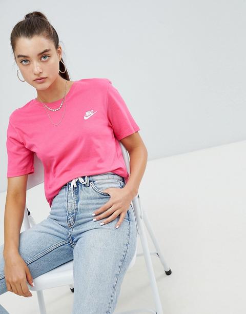 Nike Pink Swoosh Logo Crewneck T-shirt - Pink