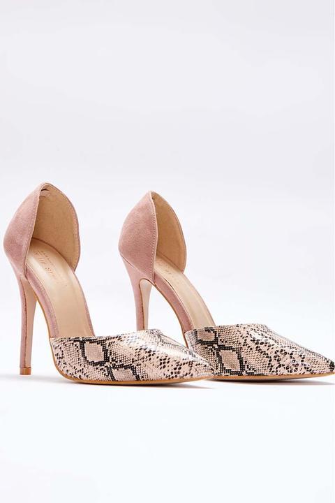 Nude Heels - Sarah Ashcroft Nude Snake Print Contrast Court Heels