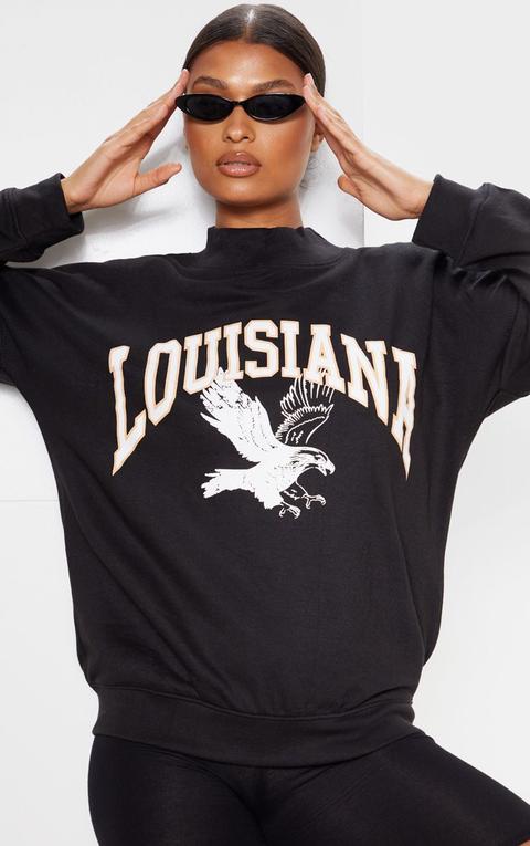 Black Louisiana Print Oversized High Neck Sweater