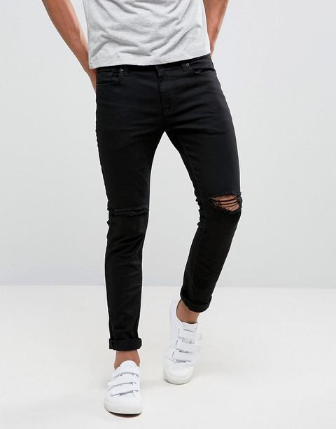 River Island – Schwarze Skinny-jeans Mit Rissen