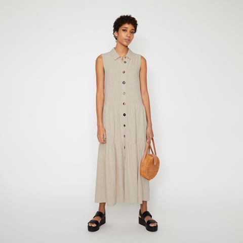 Linen Mix Tiered Shirt Dress