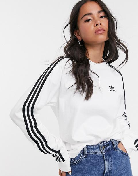 Adidas Originals Adicolor Three Stripe Long Sleeve T-shirt In White