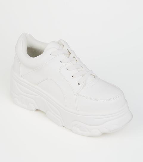 White Leather-look Chunky Sole Trainers New Look