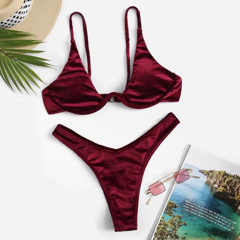 Set Bikini In Velluto Con Vita Alta