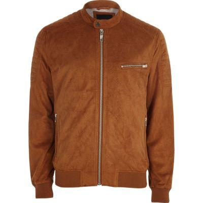 Tan Faux Suede Racer Neck Jacket