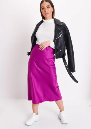 satin midi skirt purple
