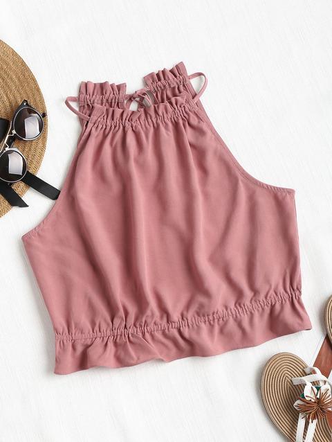 Canotta Corta Con Volant White Golden Brown Black Lipstick Pink