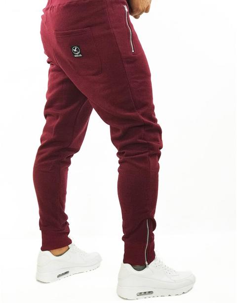 Pantalón Hombre Uissos Chándal Pitillo Cremalleras Granate