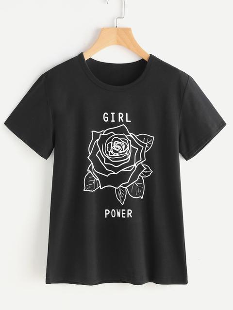 Letter And Rose Print Tee