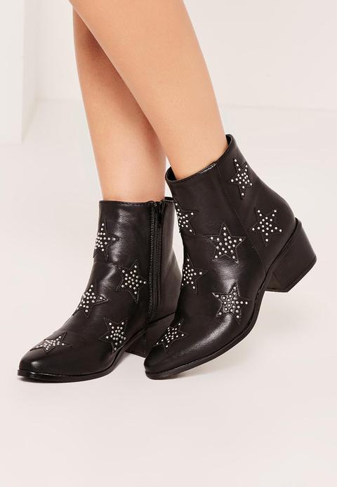 Black Star Studded Ankle Boots